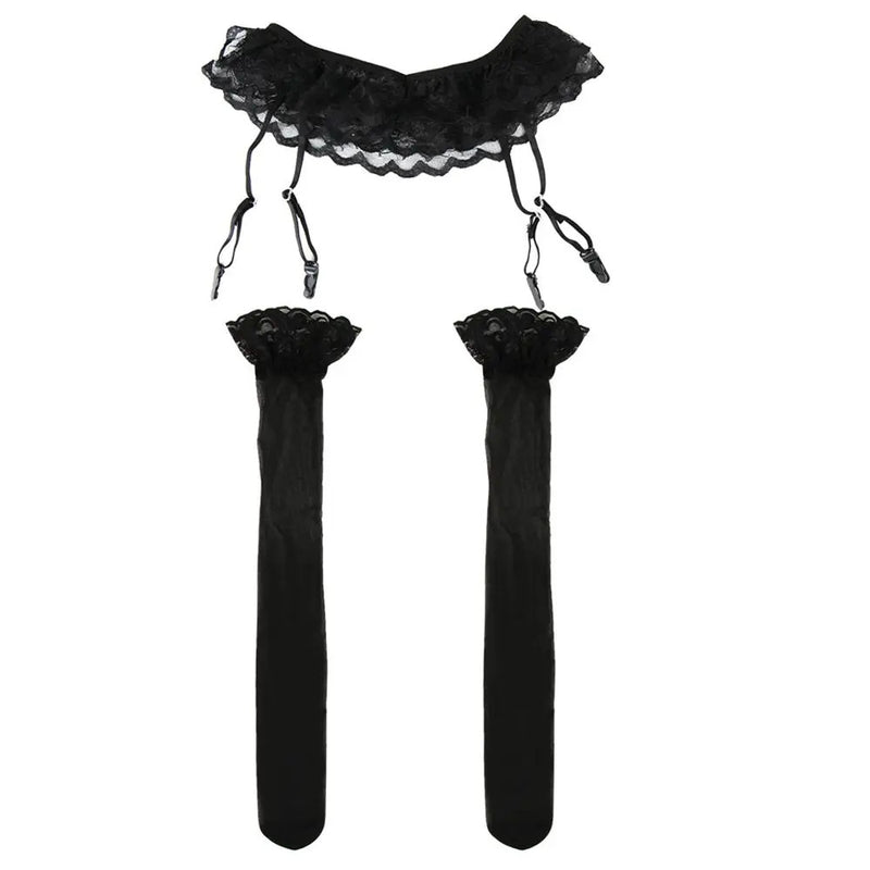 Womens Sexy Hot Lace Top Thigh-Highs Stockings Socks+Suspender Garter Belt