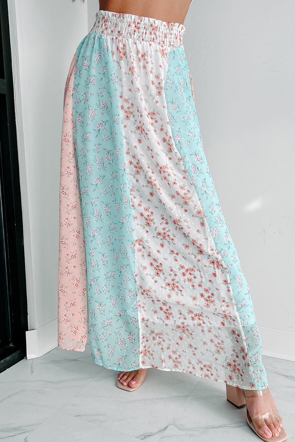 White Multi Floral Print Maxi Skirt