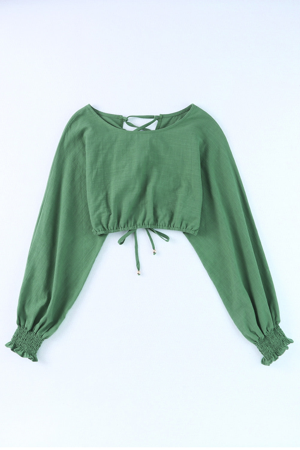 Green Bubble Sleeves Crop Top