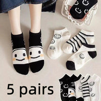 10 Pairs Women Cartoon Patterned Socks Trendy And Fashionable Versatile Socks Lightweight Breathable Comfortable Casual Socks