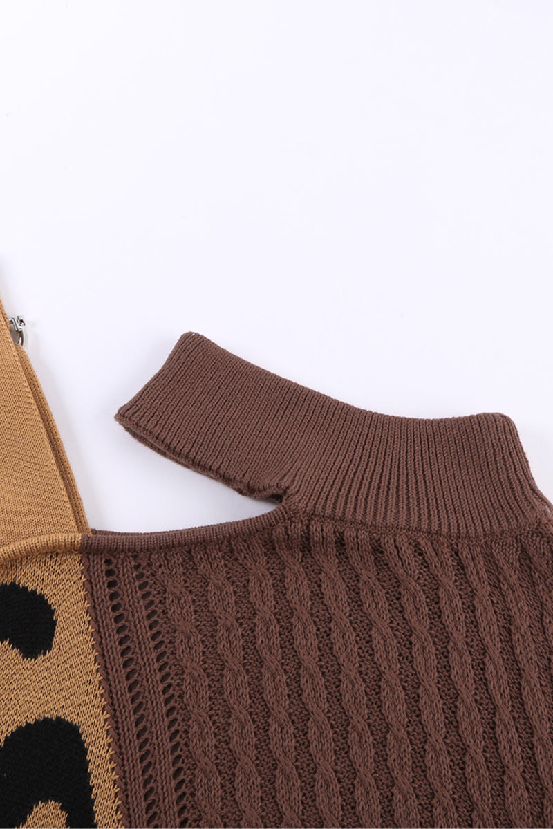 Brown Asymmetrical Buckle Sweater