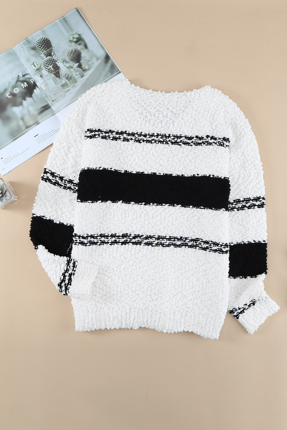 Striped Colorblock V Neck Long Sleeve Knitted Sweater