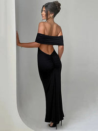 Mozision Strapless Backless Sexy Maxi Dress For Women Black Solid Off-shoulder Sleeveless Bodycon Club Party Long Dress Elegant