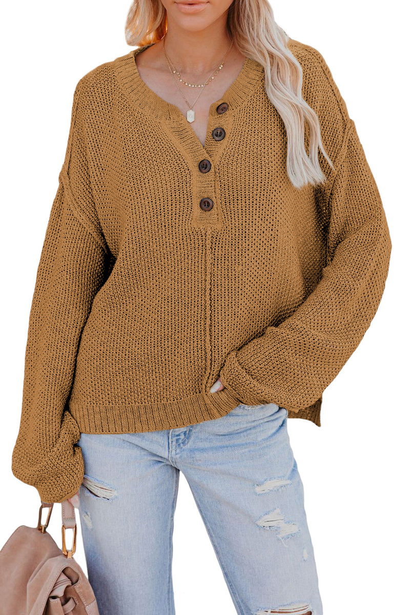 Buttoned Side Split Knit Sweater