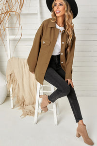 Brown Turn Down Collar Buttoned Baggy Coat with Pocket