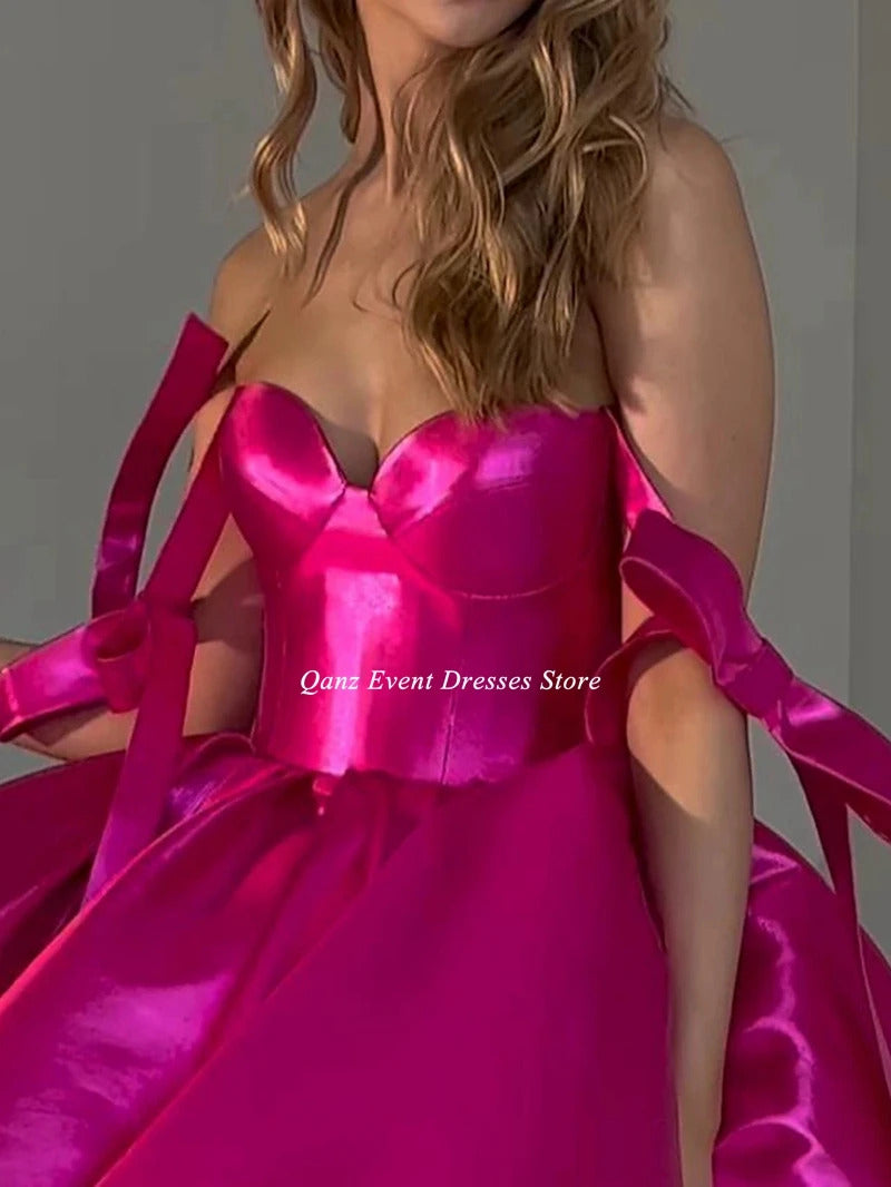 Qanz Short Evening Dresses Prom Gowns Sweetheart Detachable Straps With Bow Customized Mini Club Party Dresses Vestidos De Gala