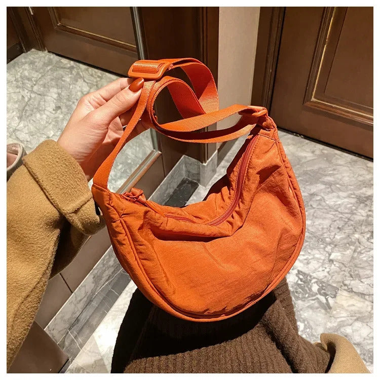 Casual Nylon Hobos Crossbody Bag for Women Shoulder Bag Woman Half Moon Chest Bags Tote Lady Travel Shopper Bag Female Purses