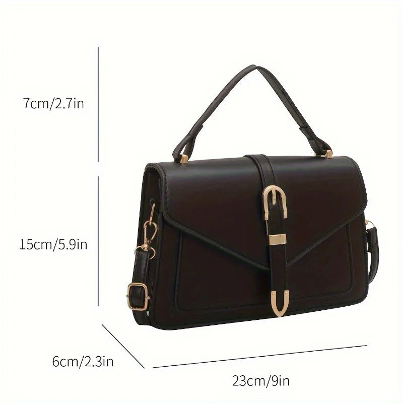 Fashionable Minimalist Crossbody Bag with Top Handle and Flap for Women - Solid Color Square Purse with Simple Design