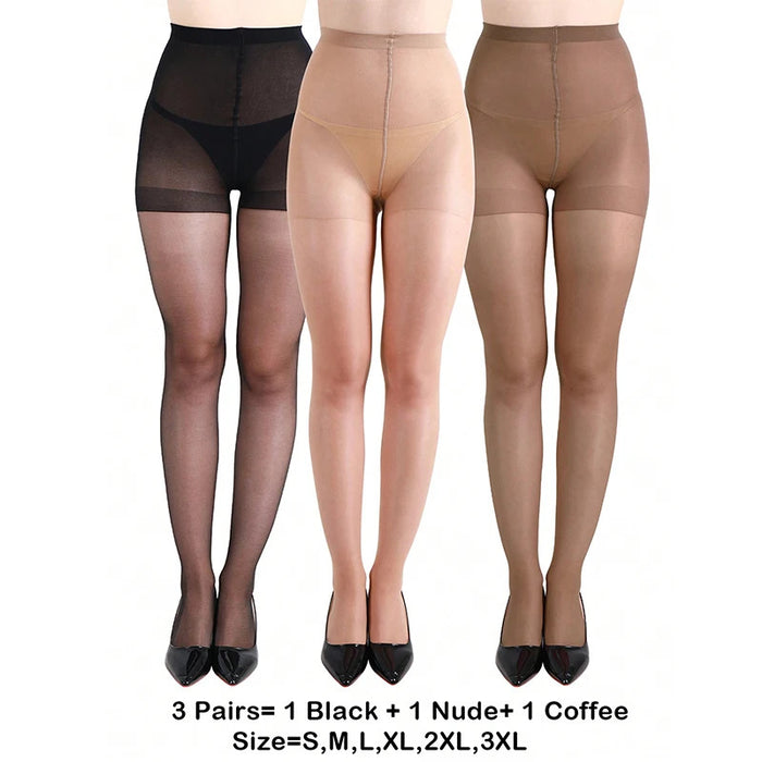 Kave 3 Pairs 20D Women's Sheer Tights Ultra Thin High Waist Pantyhose Thigh High Stockings