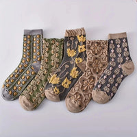 14/5/4 Pairs Retro Floral Socks , Texture Solid Socks , Women's Socks & Hosiery Mid-calf Socks Rustic Retro Casual Socks