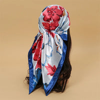 Satin Square Scarf Women Muslim Hijab Elegant 2023 Print Silk Neckerchief Shawl Wraps Headband Handle Hair Accessories Bandana