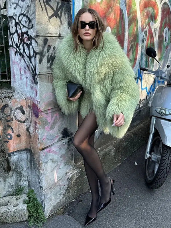 Women Fashion Solid Faux Fur Coats Autumn Elegant Warm Loose Long Sleeve Flurry Cardigan Winter Female  Thick Commute Streetwear