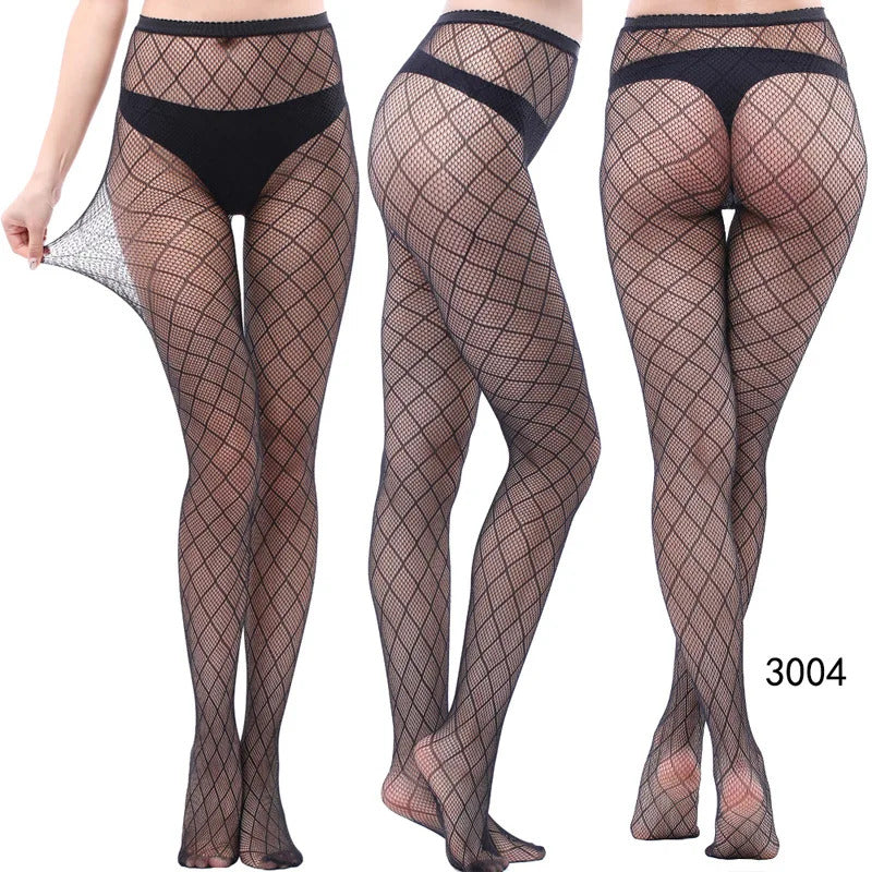 Women Sexy Fishnet Tights Jacquard Weave Seamless Pantyhose Yarns Garter Grid Fish Net Stockings Black Spider Gothic Lace Tights