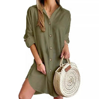 Solid Color Button Front Shirt Dress Casual Long Sleeve Lapel Dress For Spring & Fall Women's Clothing