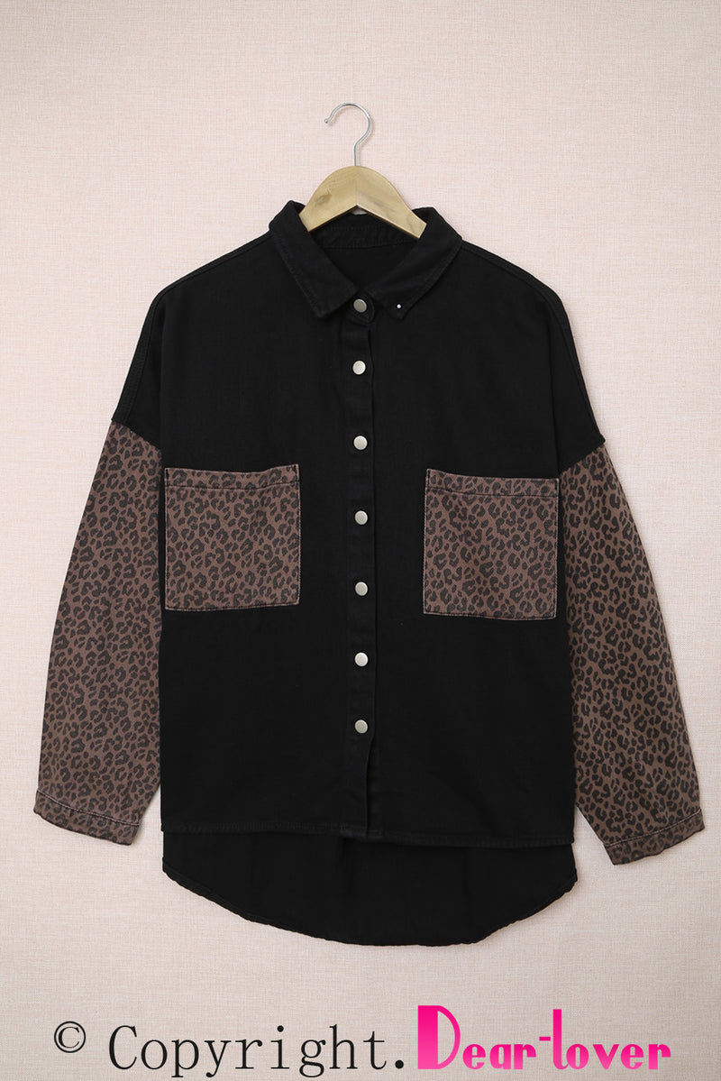 Blank Apparel - Black Contrast Leopard Denim Jacket