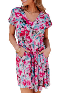 Women's V Neck Short Sleeve Vibrant Floral Dress