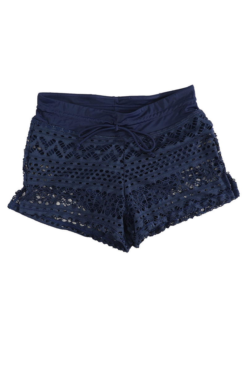 Blue Lace Shorts Attached Swim Bottom