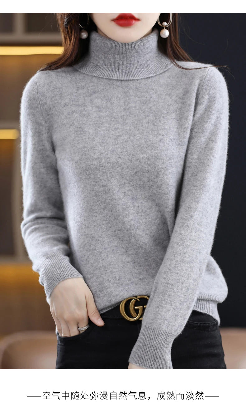 100% Merino Wool Cashmere Sweater Women Knitted Sweater Turtleneck Long Sleeve Pullovers Autumn Winter Clothing Warm Jumper Tops