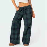 Women Y2k Oversize Pants Lounge Bottoms Fashion Plaid Casual Pants Elastic High Waist Casual Pockets Pajama Pants Homewear