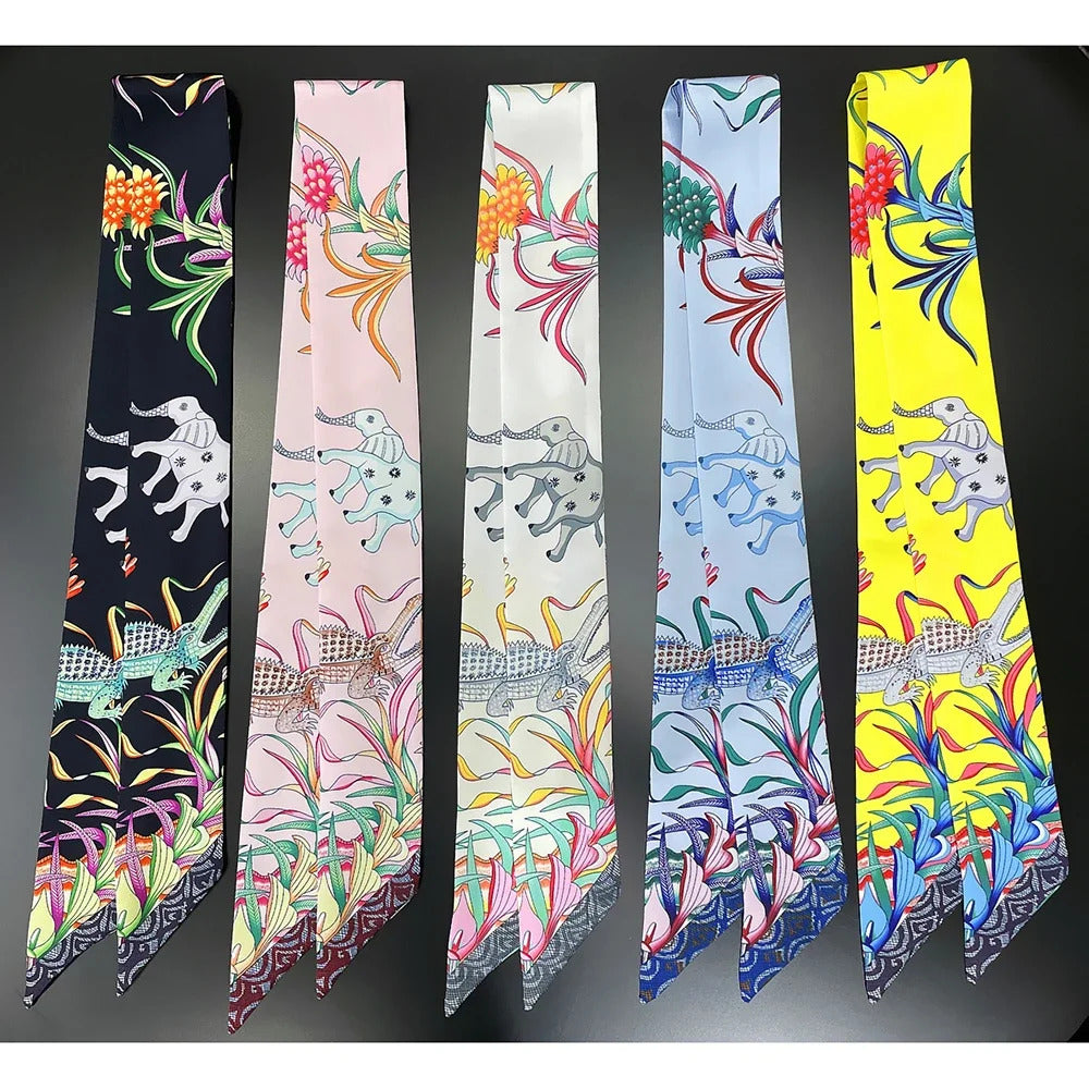 Summer New Animal Design Elephant Female Decoration Twill Long Ribbon Binding Bag Silk Ribbon Hair Belt Hot Selling Small Scarf