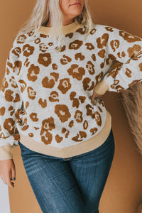 Leopard Plus Size Ribbed Hem Leopard Sweater