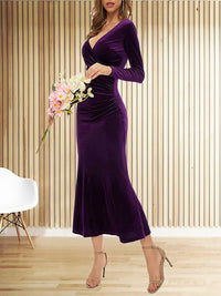 2024 New Amazon Foreign Trade Europe and America V-neck Wrap Hip Skirt Slim Fit Elegant Style Fishtail Dress Evening Dress