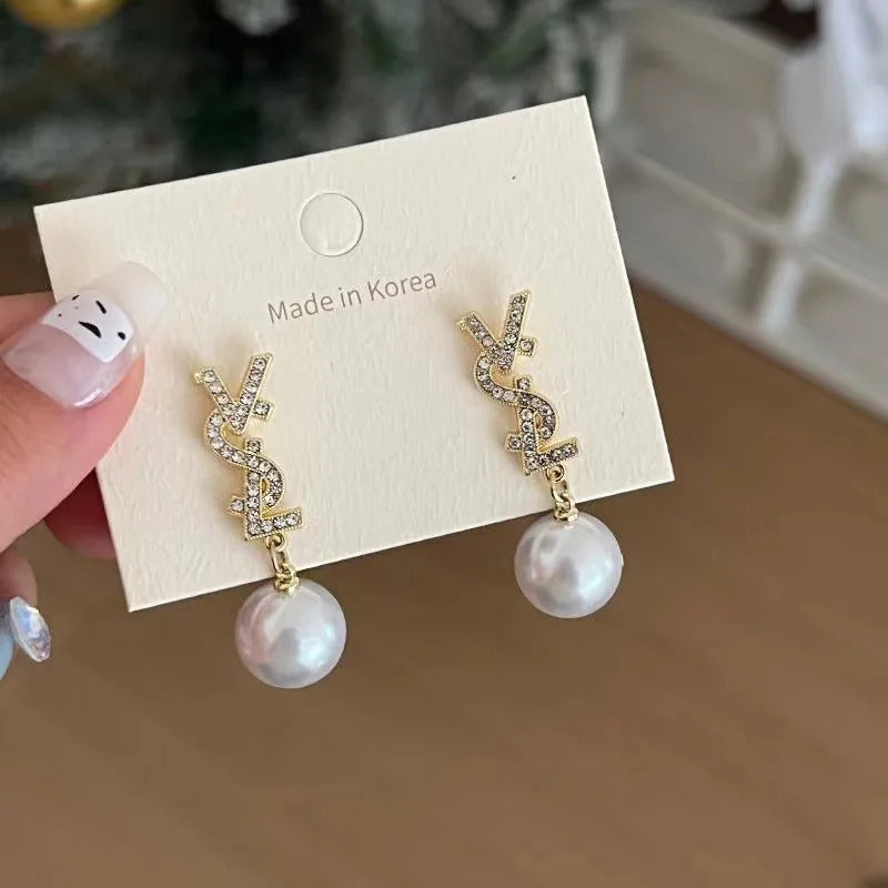 2024 Chic Linear Style Pearl Earrings Silver Needle Elegant Temperament Pearl Bowknot Jewelry Stud Drop Earrings Pearl Earrings