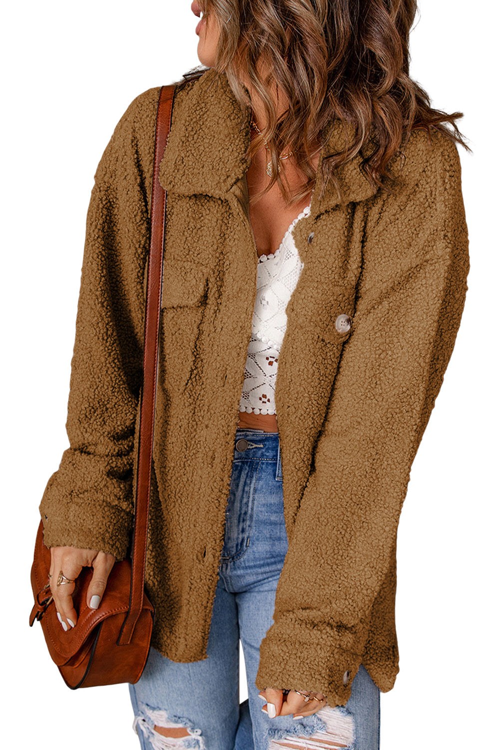 Brown Flap Pockets Button Front Jacket