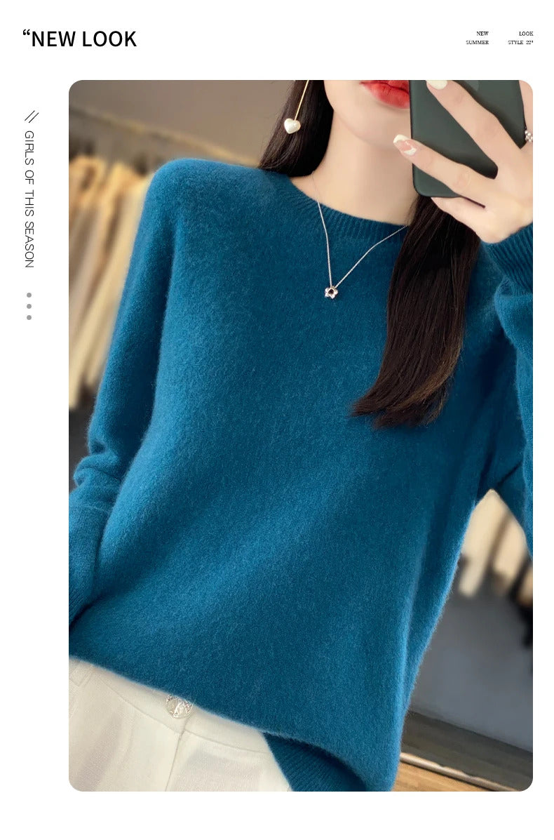 New cashmere sweater women's sweater in autumn and winter 100% merino wool fashion O-neck autumn warm pullover top