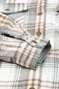 Gray Plaid Pattern Sherpa Lined Hooded Shacket