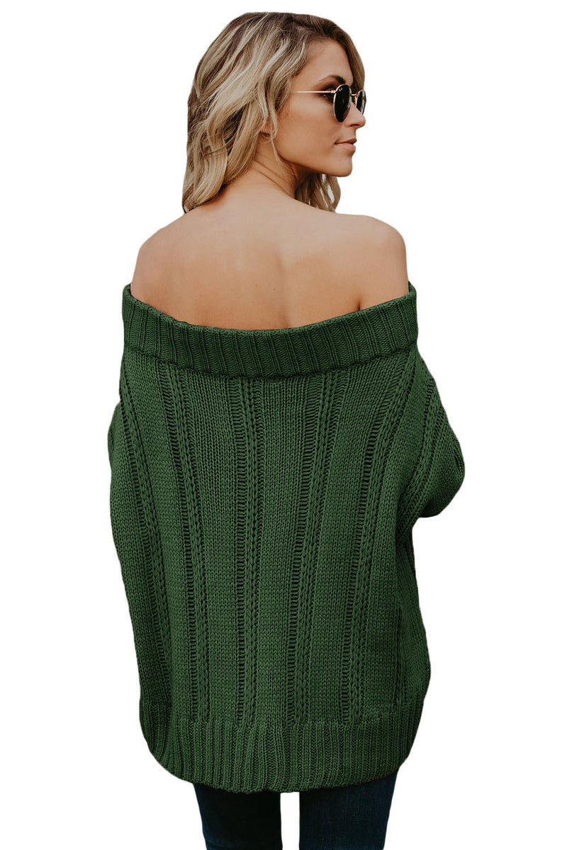 Green Off The Shoulder Winter Sweater