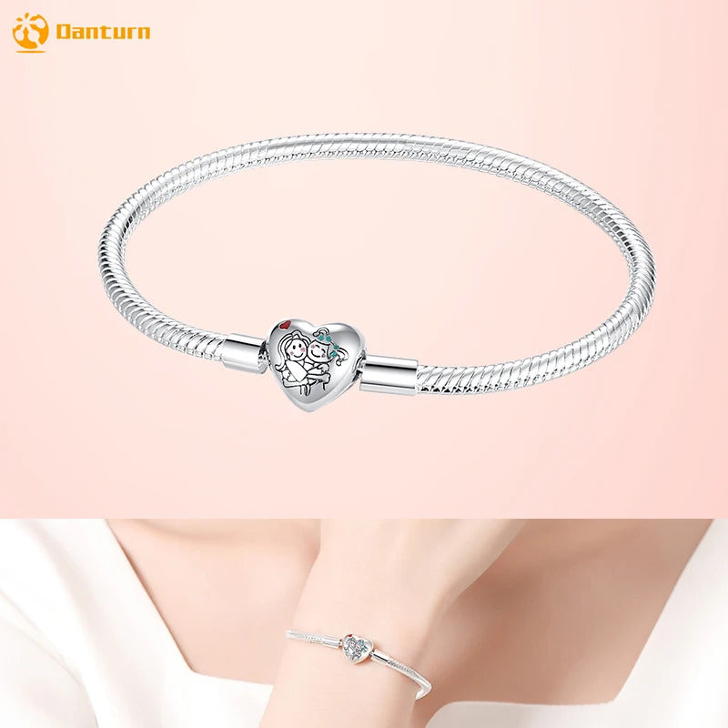 Danturn 925 Sterling Silver Bracelets Gold Heart, Butterfly Crown Women Bangles Luxury Jewelry Anniversary GIft DIY Fashions