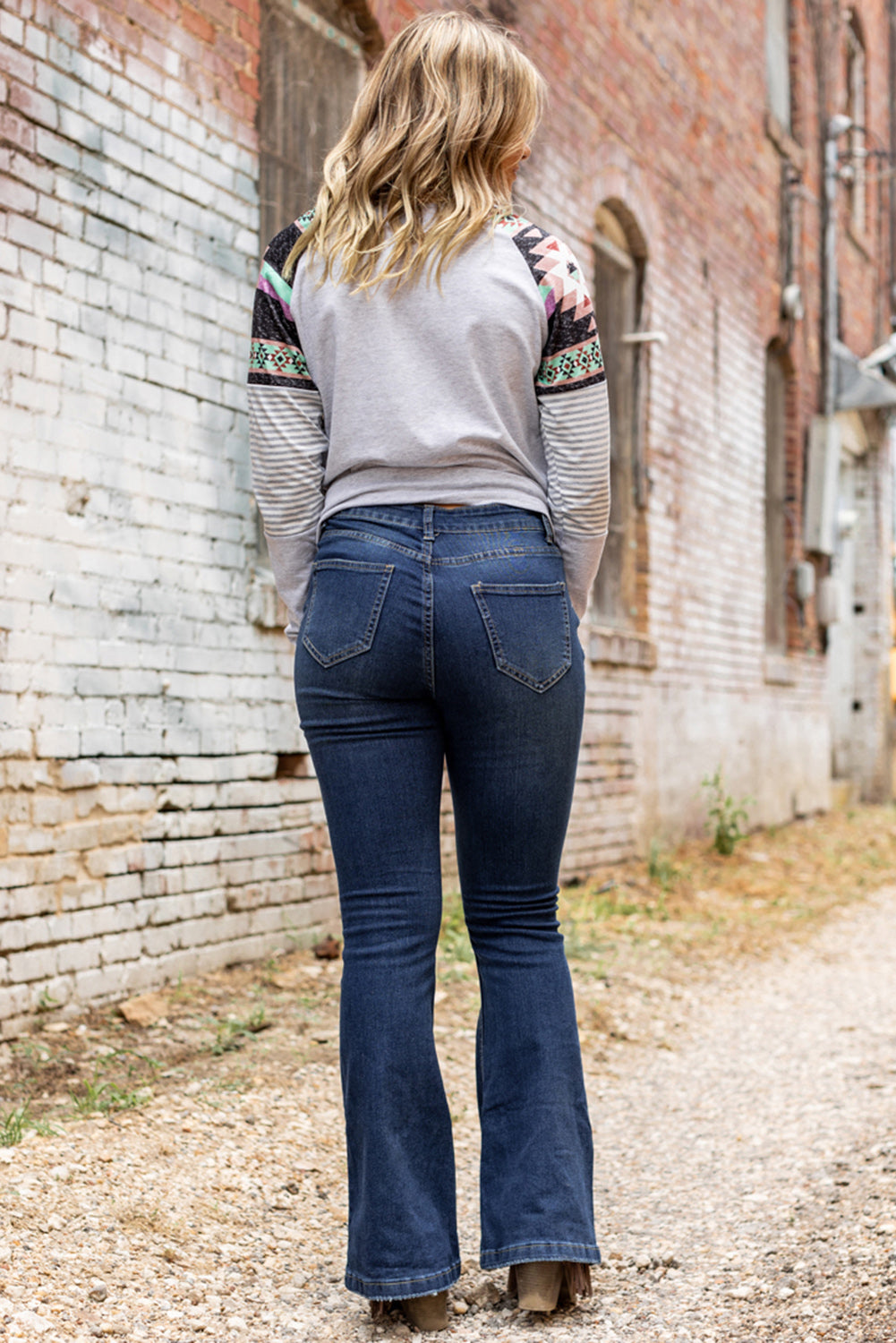 Dark Washed Distressed Flare Bottom Jeans