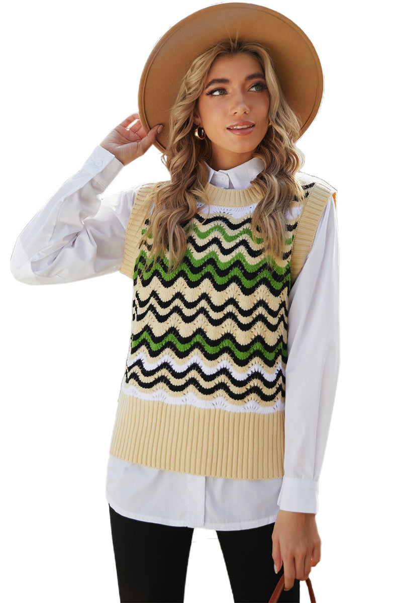 Black Wavy Stripes Knit Vest Pullover Sweater