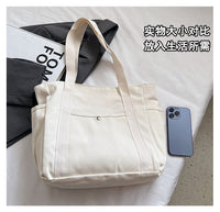 Preppy Style Shoulder Bag Unisex Large Capacity HandBag Casual Versatile Solid Canvas Bag Student Commuting Zipper Square Bag