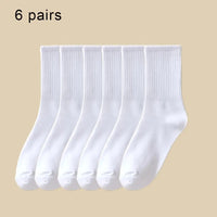 6/12 Pairs Women Mid Socks Solid Color Breathable Comfortable In Autumn Winter Sweat Absorbing High-Quality Casual Socks Sports