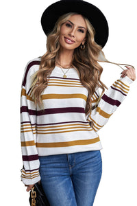 Brown Striped Crewneck Long Sleeve Sweater