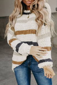 Light Pink Striped Popcorn Knit Sweater