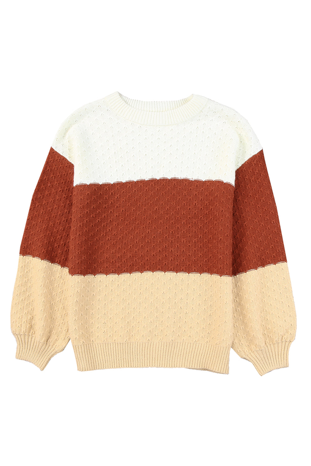 Brown Geometric Texture Colorblock Sweater