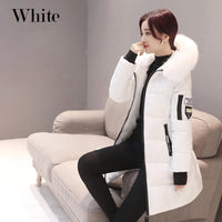 Women Winter Fur Collar Hooded Parka Fashion Letter Patch Zipper Pockets Design Long Jacket Elegant Slim Warm Thick Female Coats