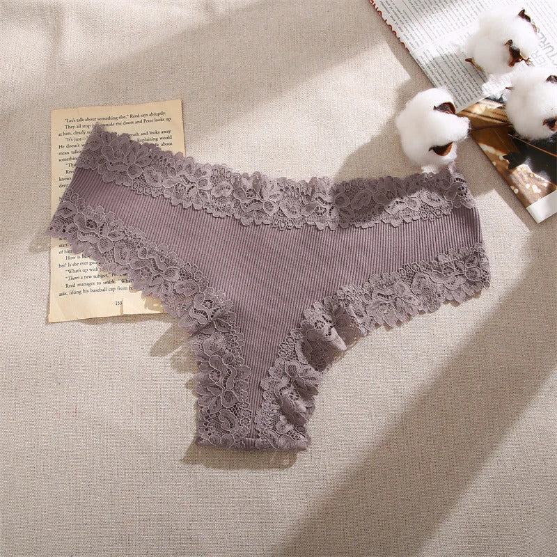 5Pcs/set Women Cotton Panties Floral Lace Intimate Underwear Trendy Patchwork Lace Briefs Female Soft Underpants Lingerie S-XL