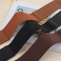 1pc Metal Buckle Wide Belt Elegant Elastic PU Girdle Women Trend, Elegant Lightweight Design for Dresses, Coats, and Suits