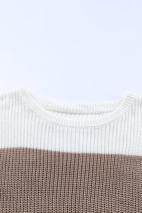 Chestnut Color Block Knitted O-neck Pullover Sweater