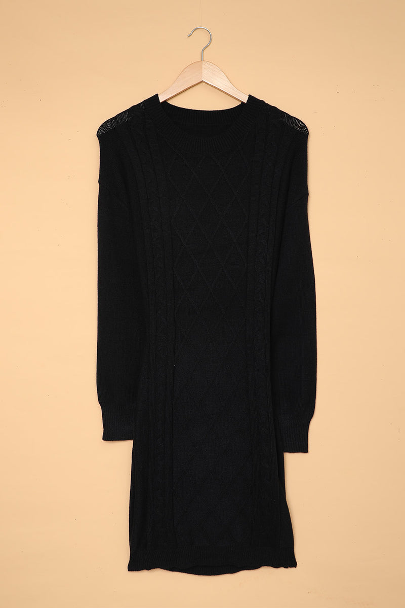 Black Geometric Texture Bodycon Sweater Dress