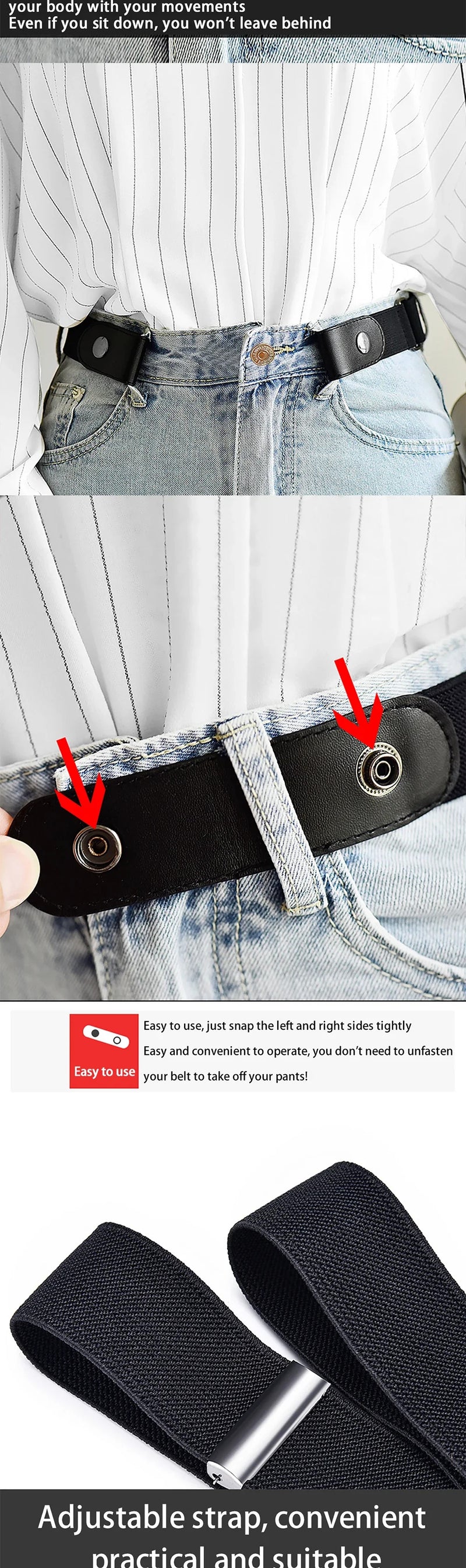 1pc Buckle-Free Belt For Jean Pants,Dresses,No Buckle Stretch Elastic Waist Belt For Women/Men,No Bulge,No Hassle Waist Belt