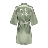 Grass Green Women's White Letter Bride Bridesmaid Short Satin Robes for Wedding Party Getting Ready