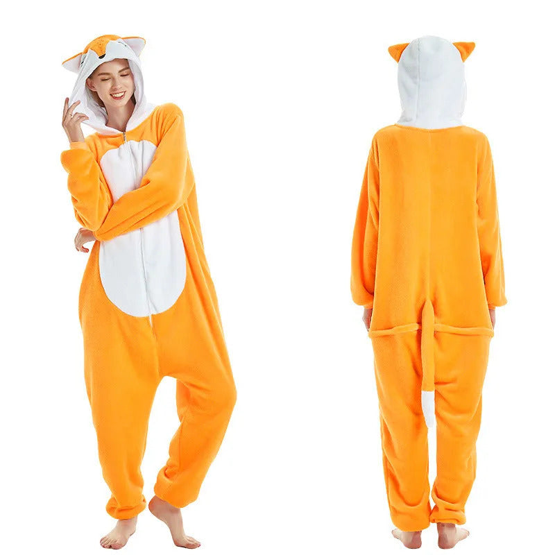 Kigurumi Fox Deer Onesies Cartoon Pajamas For Adults Women Men Animal Pyjamas Homewear Halloween Christmas Cosplay Party Costume