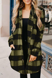 Blue Turn-down Collar Plaid Shirt Jacket