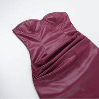 Sexy Pu Leather Maxi Dresses Women Burgundy Sleeveless Backless Hip Package Split Strapless Dress Female 2024 Lady Party Robes