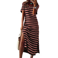 Summer Dresses 2023 Woman Plus Size Dresses For Women Casual Stripe Print V-neck Short Sleeve Loose Long Dress Robe Femme